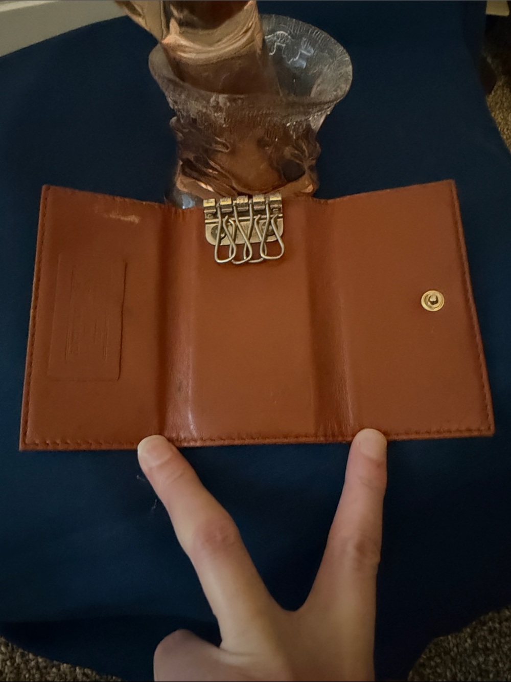 MCM Cognac Brown Monogram Leather Key Holder - Picture 3 of 13